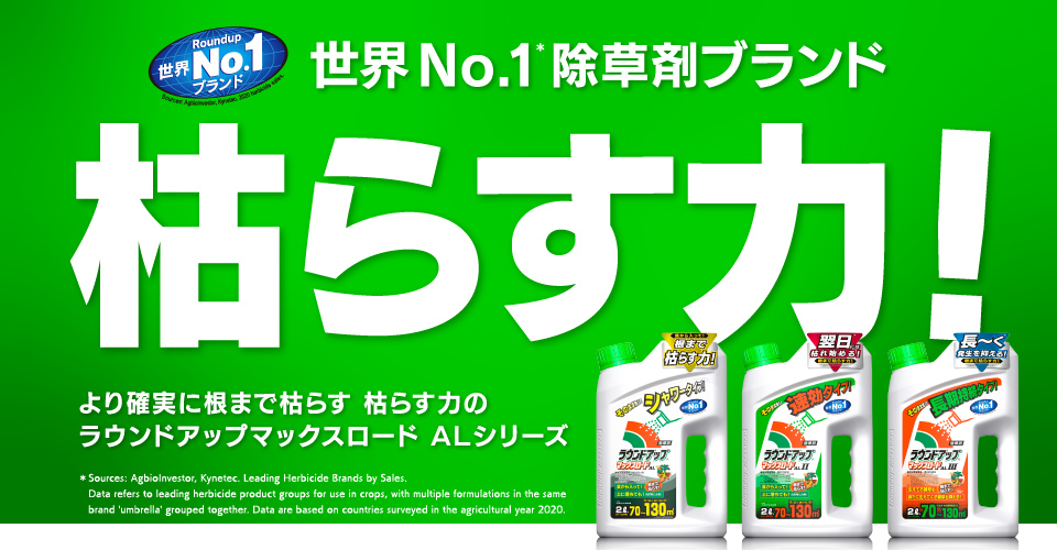 世界No.1除草ブランド 枯らす力！ より確実に根まで枯らす 枯らす力のラウンドアップマックスロード ALシリーズ