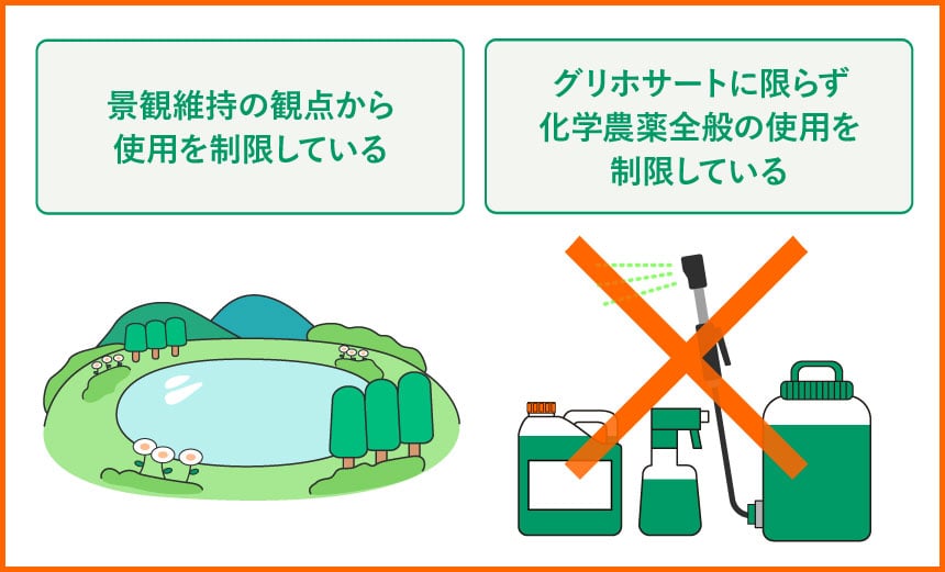 景観維持の観点から使用を制限している グリホサートに限らず化学農薬全般の使用を制限している
